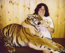 [Audrey feeding a tiger]